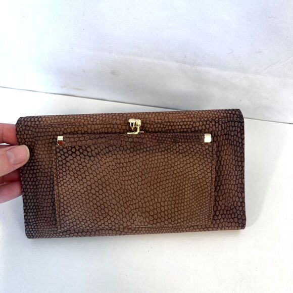 VTG Leather Anne Klein St Thomas Wallet Checkbook Kiss Lock Brown Faux Snakeskin - Picture 2 of 7